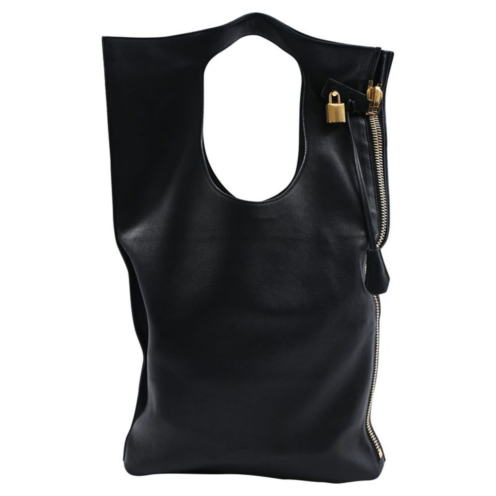 Tom Ford Large Alix Fold Over Tote Bag in Black Leather